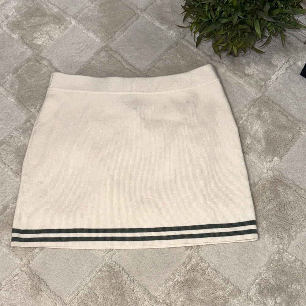 Pink Rose XL Cream Mini Skirt with olive green Stripes